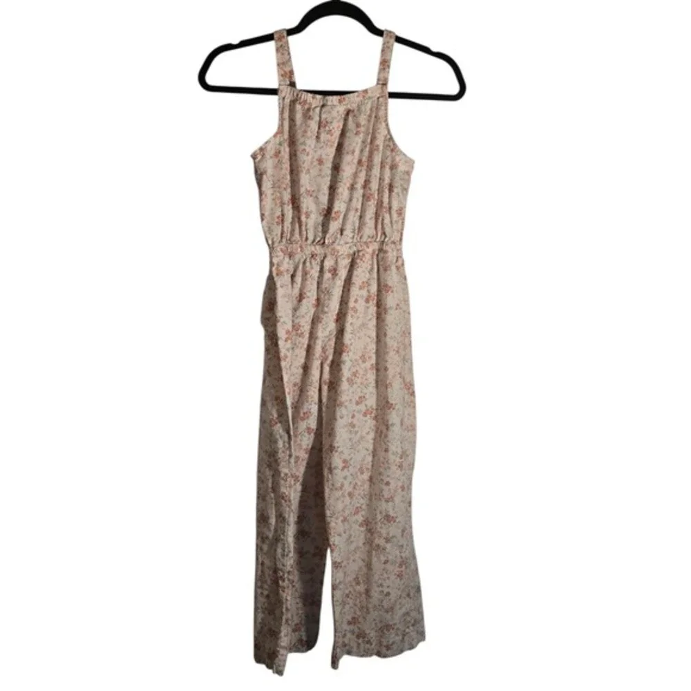 OshKosh Bgosh Girls Floral Jumpsuit Size 10 Sleeveless Wide Leg Button Front Tie